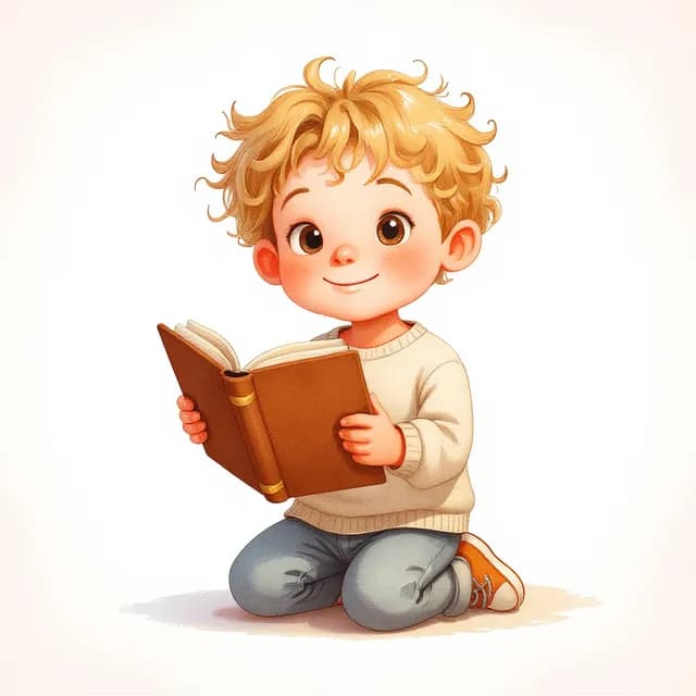 Finn zit op zijn knieën een boek te lezen